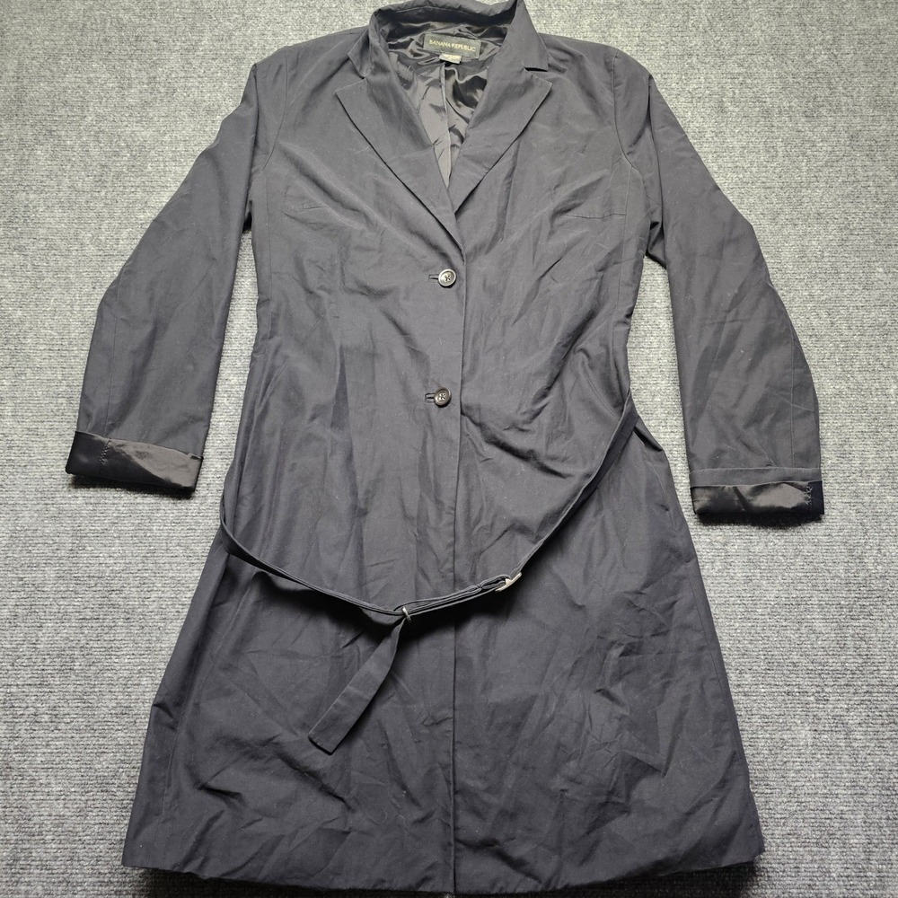 Banana Republic Womens Black Belted Trench Coat Jacket Long Sleeve Size M